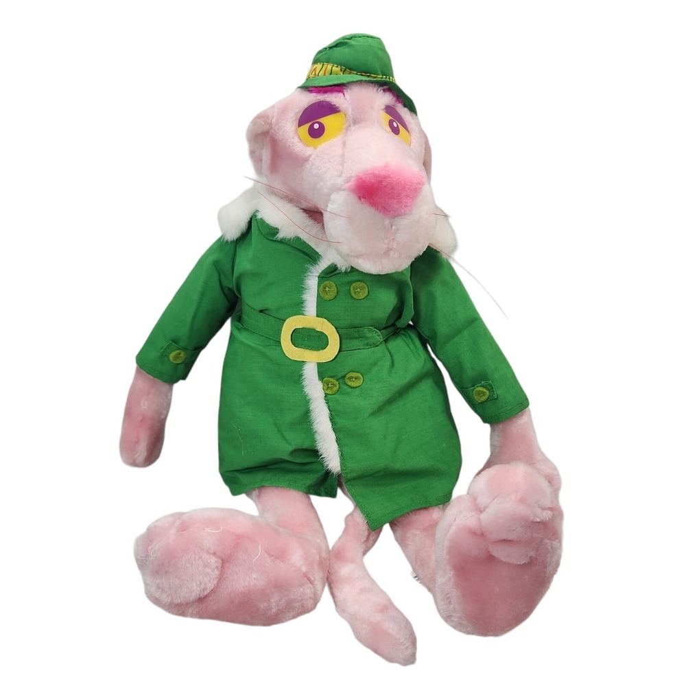 1999 The Pink Panther Plush Toy Green Coat & Hat 19" Stuffed Animal Kellytoy EUC